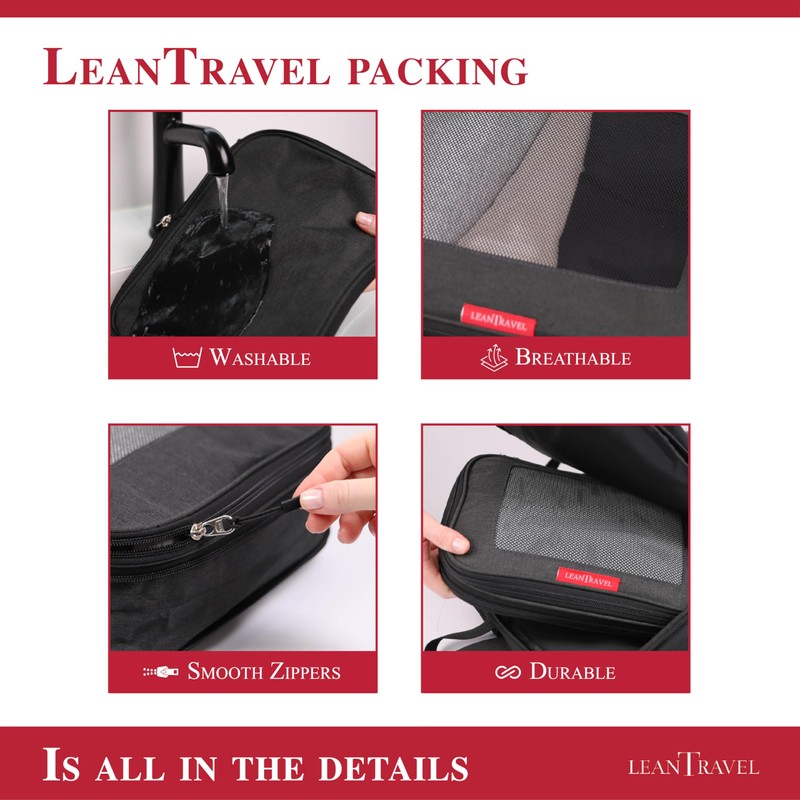 LeanTravel Compression Packing Cubes for Travel Organizers with Double Zipper
