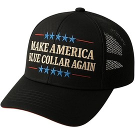 Make America Blue Collar Again Baseball Cap, Black Mesh Trucker Hat with Embroidered Starscaps, Burgundy Trucker hat, Mens Hats, Trucker hat Men, Mens hat, Snapback Hats for Men, Baseball hat