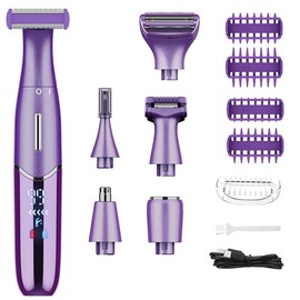 Elektrischer Rasierer für Frauen, 6 in 1 Rasierer Damen, Schnurloser Elektrischer Damenrasierer für Körper, Beine, Gesicht und Bikinizone, USB-Aufladung, lila