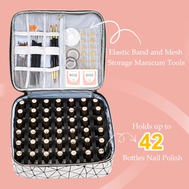 Uross Nail Polish Organizer Bag Holds 42 Bottles Nail Polish & Nail Lamp, Gel Nail Polish Organizers and Storage box for Nail Tech, Nail Kit Supplies Organizer Case - White