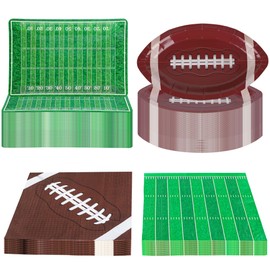 Augisteen 96 PCS Football Party Supplies Football Paper Plates and Napkins Disposable Superbowl Football Party Tableware Set Serve 48 Guests for Super Football Bowl Sports Birthday Game Day Party Decor