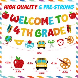 Welcome to 4th Grade Banner First Day of 4th Grade Banner Welcome Back to School Decorations Hello 4th Grade Watch Out 4th Grade Here I Come Bulletin Board Classroom Party Supplies