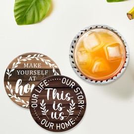 ANATTASOUL 9 Pcs Blessings Pattern Wood Coasters, 10cm Art Round Coasters Craft Supplies for Drinks Absorbent Kitchen Dining Room Decoration