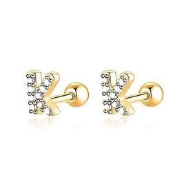 Silber Ohrringe für damen 925 mit weißer Brillantinitiale. Ohrstecker aus Silber 925 für Damen oder 18K Gold, ideal als Geschenk zum Muttertag... Ohrringe mädchen. Schmuck damen (Vergoldung, V)