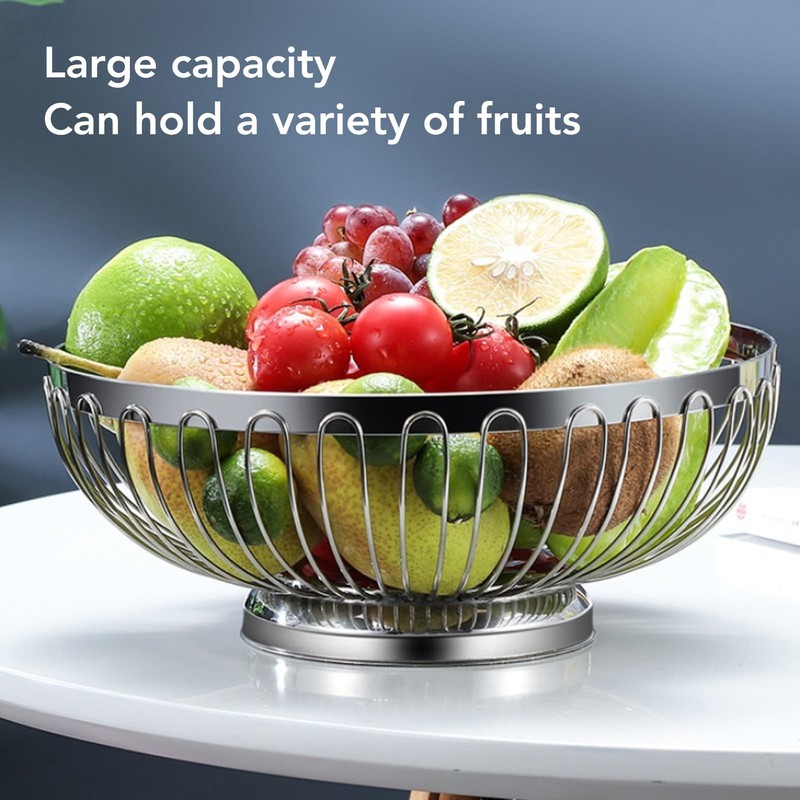 Stainless Steel Fruit Basket,Large Capacity Stainless Steel Fruit Bowl,Draining Function