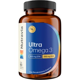 Nutravia Ultra Omega 3 1000 mg Vitaminas para Mujeres y Hombres - Aceite de Pescado de Anchoveta Ácidos Grasos Omega-3 EPA y DHA Suplementos Alimenticios - 60 Cápsulas con Recubrimiento Entérico