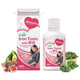 Vegan Liquid Iron Supplement for Pregnant Women with Blood Builder Benefits of B12 - Helps Prevent Iron Deficiency with Gentle on Stomach Polysaccharide Iron Complex - 480 ml - Allmom's Choice