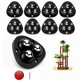 8 Pack Self Adhesive Caster Wheels - Low Profile Anti-Rust Stainless Steel Rollers for Small Furniture, Kitchen Appliances, Storage Bins & PC Case - Heavy Duty 15LBS Capacity Per Wheel (3-Ball, Black)