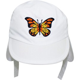 TeddyTs Baby Girl's White Butterfly Legionnaire Sun Hat (Orange Butterfly, 3-6 Months)