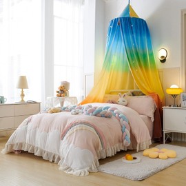 Haayymo Kids Bed Canopy, Cotton Mosquito Net, Kids Princess Play Tents, Round Dome Canopy for Princess Girls Mosquito Net for Children's Bedroom Nursery Room Decoration (Rainbow)