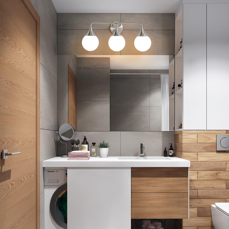 HAHZT Bathroom Vanity Light Fixtures: Brushed Nickel 3-Light Mid Century
