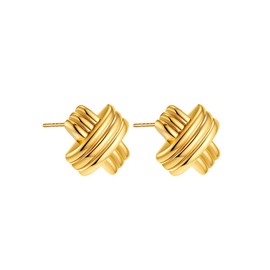 FDEETY Earrings Silver 925 Women's 14k Real Gold-Plated Hoop Earrings Gold Small Braided Cross Stud Earrings Hypoallergenic Mini Ball Small Stud Earrings Jewellery for Women, Zinc