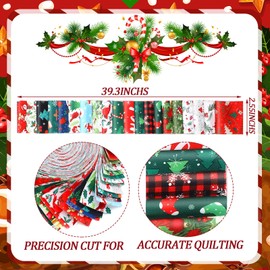 Hosuly 40 Pcs Christmas Fabric Jelly Fabric Quilting Patchwork Roll Red and Green Quilting Strips 2.55 Inch Precut Santa Claus Patchwork Roll for Xmas Sewing DIY Craft