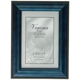 Lawrence Frames 199046 Blue Wood 4x6 Picture Frame - Gold Bead Design