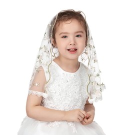 PAMOR First Communion Veils for Girls Lace Chapel Veil Mantilla Veils Latin Lass Church Veil for Catholic Baptism D Shape (White D)