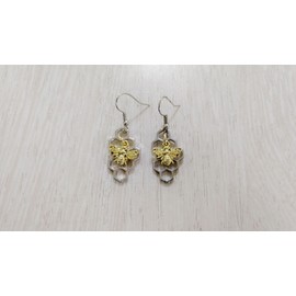 NOUMANDA Geometric Hexagon Silver Honeycomb with Gold Bee Earrings Charm Nature Women Jewelry