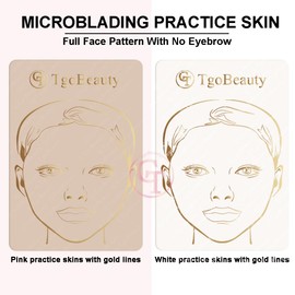 TgoBeauty 2 Sides Printed Silicone Eyebrow Practice Sheets White Full Face Training Pad Tattoo Practice SKin with Golden Outline for Brow Lip Permanent Makeup (4pcs Pink Skins)