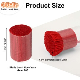 PATIKIL 6 Rolls Latch Hook Yarn, Latch Hook Kit Yarn Precut Hook Rugs Yarn Making Crochet Bundles for Latch Hook Rug Adults Beginners Tapestry DIY Craft, Red