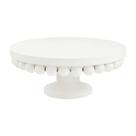 Mud Pie White Beaded Pedestal, large 4" x 10" dia