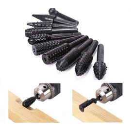 ASNOMY 10PCS Woodworking Twist Drill Bits, Wood Carving File Rasp Drill Bits 6.3mm(1/4") Shank Electrical Tools Woodworking Rasp Chisel Shaped Rotating Embossed Grinding Head