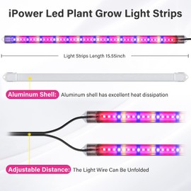 iPower 20W LED Plant Grow Light Strips Full Spectrum for Indoor Plants with Auto ON/Off 3/9/12H Timer, 10 Dimmable Levels 48 LEDs Per Tude, for Hydroponics Succulent