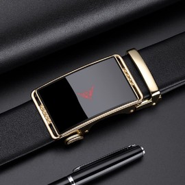 VANNANBA Leather Ratchet Belts for Men Automatic Buckle with Belt Box, Gift for Men, 110-gold, 42"-45" Waist Adjustable