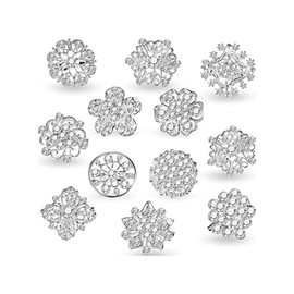 12pcs Corsage Bouquet Decor, Flower Brooches Pins, Pin for Women, Silver Crystal Button Brooches for Wedding Bouquet Broaches Kit Women Dress Decorations, Metal