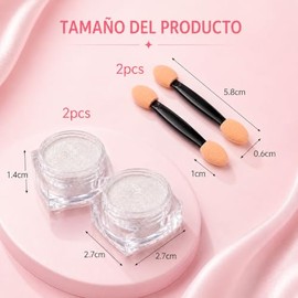 Ryetvok 2 Pcs Polvo de Cromo para Uñas Efecto Espejo Iridiscente, Pigmento Metálico Aurora Sirena, Kit de Purpurina para Decoración de Uñas Acrílicas 