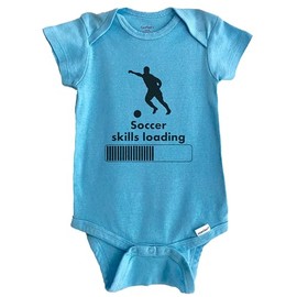 Soccer Skills Loading Funny Baby Bodysuit (100% Cotton), 6-9 Months Blue