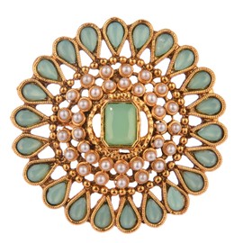 Efulgenz Indian Jewelry Rings for Women Crystal Kundan Rings for Women Antique Round Faux Pearl Crystal Kundan Bollywood Adjustable Big Finger Ring for Women