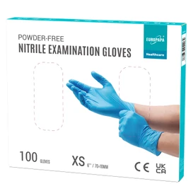 EUROPAPA Nitrile Gloves, Box of 100 Disposable Gloves, Examination Gloves, Nitrile Gloves, Powder–Free, Latex Free, Non–Sterile, Disposable Gloves (XS, Blue)