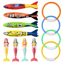 IOPJLK Underwater Diving Toy Set 12 Pieces, Diving Rings for Children from 4-12, Colourful Diving Rings Diving Torpedoes and Diving Mermaids Set, Summer Pool Party Gift for Boys and Girls