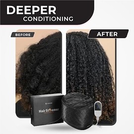 Gorra térmica para acondicionador profundo, gorra de vapor para tratamiento de aceite caliente, acondicionamiento profundo natural, cabello negro belleza mujer, capucha grande, 10 ajustes para uso doméstico con 3 gorros de ducha de plástico incluidos