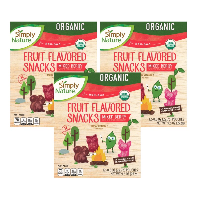 Simply Nature Organic Mixed Berry Fruit Snacks, 9.6 oz (Pack