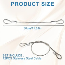 12pcs Stainless Steel Safety Cable Locks,2mm Outdoor Travel Security Cable Lock,30cm Lightweight Wire Cable Lock,Stainless Security Cables Safety,Double Loop Steel Lock for Padlocks,Bicycle,Suitcase