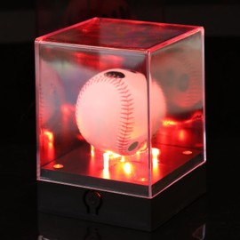 Softball Case with Led Light, 5.9x4.3x4.3in Premium Ball Acrylic Display Cube Light Up Baseball Clear Box Practical Uv Protected Holder Stand Accessories for Golf Billiards Memorabilia(Black)