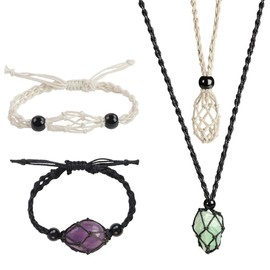 VNVETYTO 4 PCS Crystal Cage Necklace and Bracelet Cord Holder Empty Stone Holder Replacement Hand-Woven Cord with Adjustable Length（Style 10）