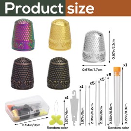 Metal Thimble Set & Large Eye Sewing Needle Kit, Sewing Thimble Finger Protector, with Needle Threader, Needle Storage Container, Plastic Storage Box, Thimbles for Hand DIY Sewing