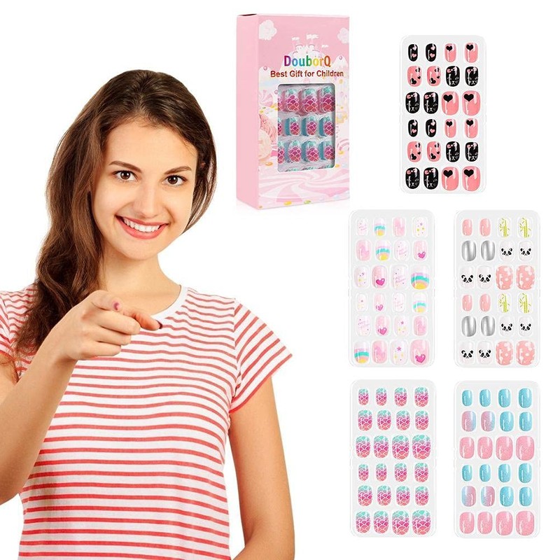 Pack of 120 Pre-Glued Full Cover False Nails for Children,