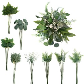 OrgMemory Greenery for Centerpieces, 48pcs with 8 Kinds of Fake Greenery Faux Greenery Stems, for Wedding Vase Bouquet Table Centerpieces and Spring Floral Arrangement Decor