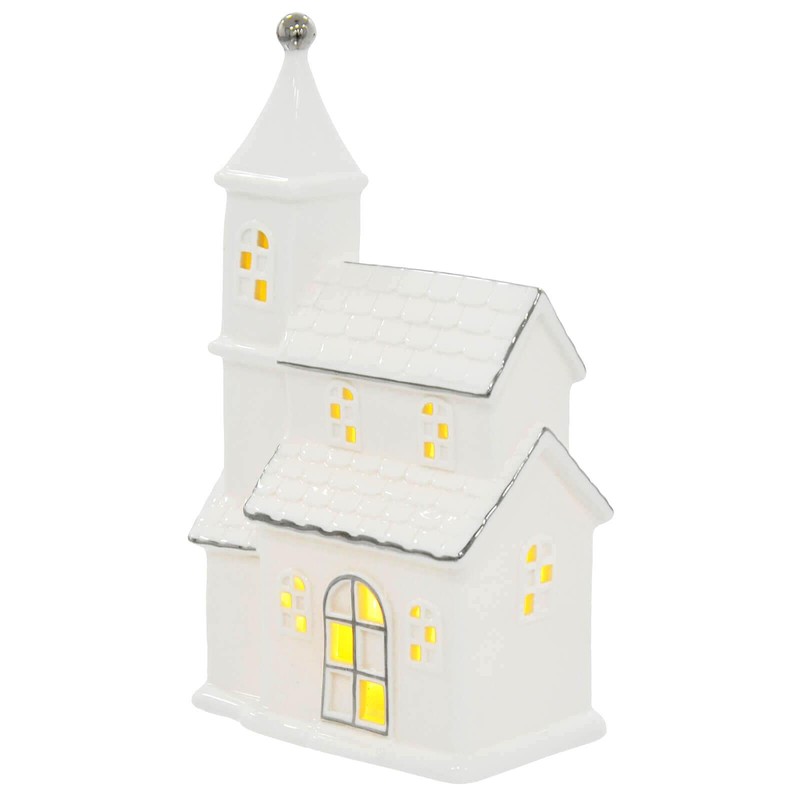 Mr Crimbo Light Up Christmas House Church Decoration Silver White