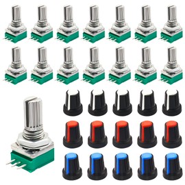 DaFuRui 15Pcs 3Pin RK097N-3-10K Single Linear Rotary Seal Amplifier B10k Potentiometers with 3 Colors Knob Type 10k Ohm Knurled Shaft