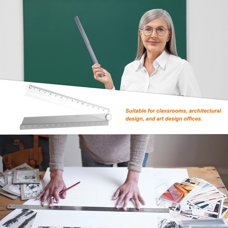 sourcing map Folding Straight Ruler 30cm Metric Aluminum Alloy Protractor