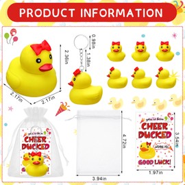 Loetere 36 Set Cheer Gifts Bulk Includes 36 Rubber Duck Keychains 36 You've Been Cheer Ducked Tags 36 Organza Bags Inspirational Gift for Cheerleader Competition Team(Red)