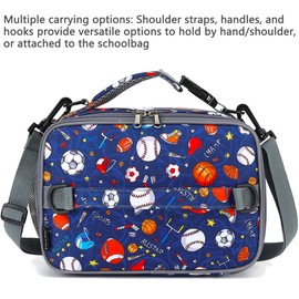 FlowFly Kids Lunch Bag, Durable Insulated School Lunch Box with Shoulder Strap and Bottle Holder, Water-Resistant Thermal Small Lunch Cooler Tote for Teen Boys & Girls,Football