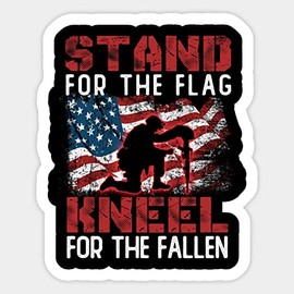 Stand for The Flag Kneel for The Fallen Vintage Veterans Sticker | Vinyl | Decal for Car Bumper, Window, Laptop, Water Bottle, Books Etc |Waterproof| 5"