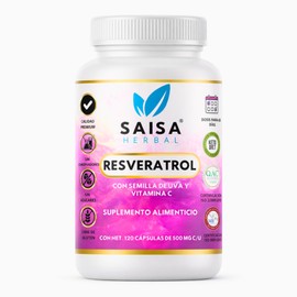 Resveratrol  Semilla de uva y Vitamina C 120 cápsulas  Antioxidante 1000 mg porción  Saisa Herbal 100 Puro                                            