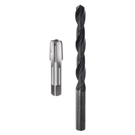 sourcing map Tap and Drill Bit Set, 1/4-18 NPT Thread Tap & 7/16" Black Oxide Twist Drill Bit, Straight Flute Tap Tapping Threading Repair Tool Kit