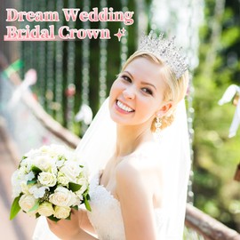 YUNAI Silver Crown Tiaras for Women, Crystal Birthday Crown for Wedding Party Prom, Rhinestone Queen Princess Crown Headband for Ceremony Costume Pageant, Bride Headpieces Jewelry Hair Accessories