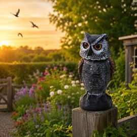 Owl Decoy for Garden Bird Deterrent – Plastic Rotating Head Scarecrow Statue for Yard, Farm & Patio Decor